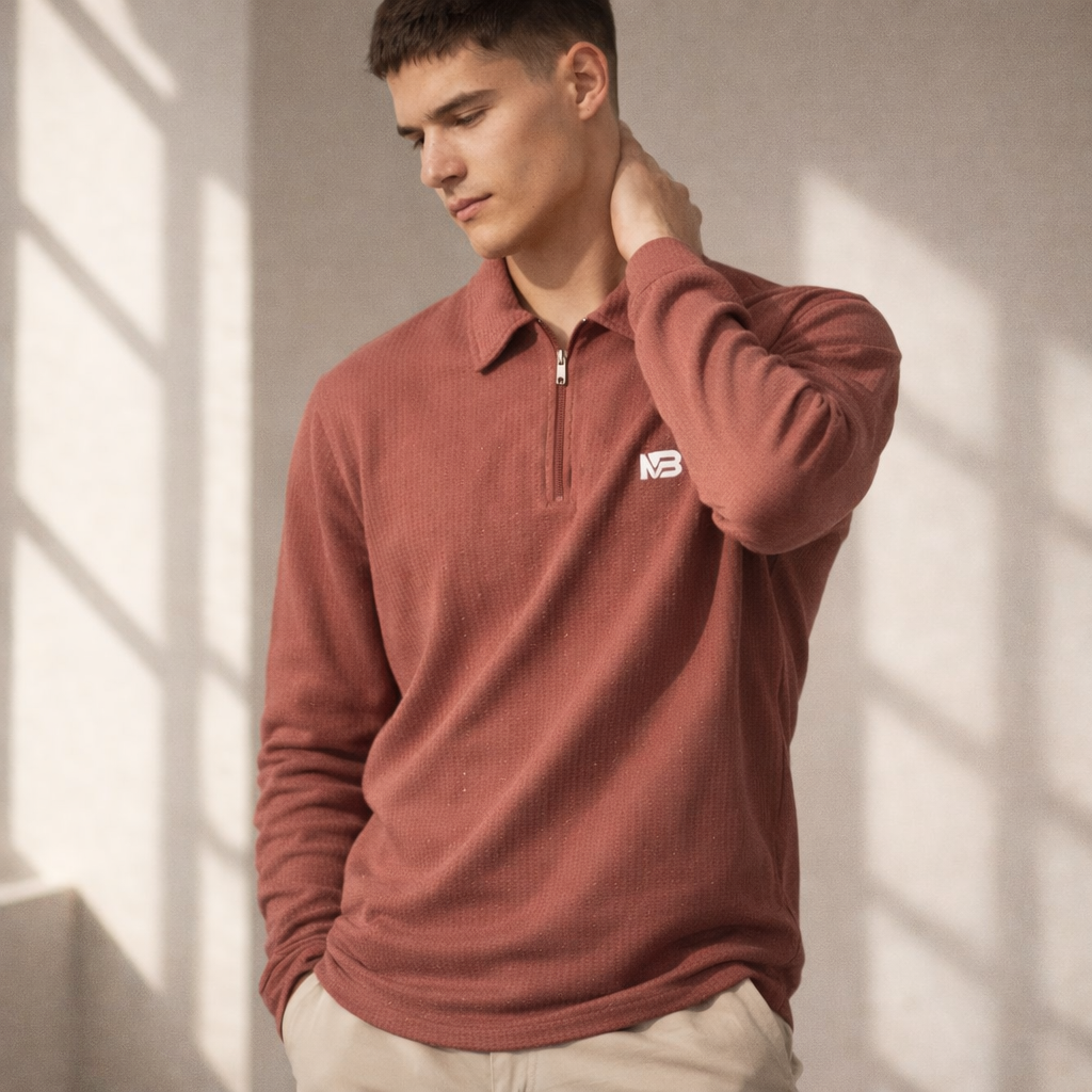 Premium Peanut Fabric Full Sleeve T-Shirt with Zip & Collar